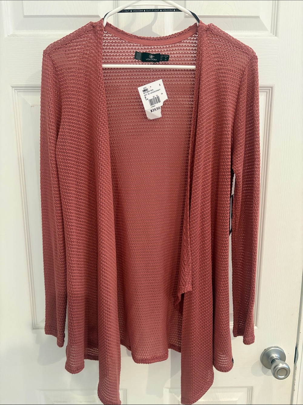 Volcom Open-Front Dusty Rose Lightweight Cardigan